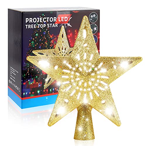 Estrella dorada con proyector LED de copos ajustable para árbol de Navidad 8