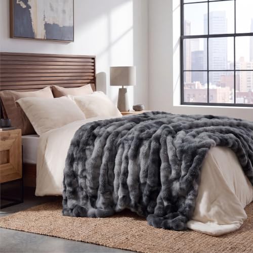 Image of Bedsure GentleSoft Bubble Faux Fur King Size Blanket for Bed, Fluffy Fuzzy King Blanket for Winter, Soft Cozy Faux Fur Bedding Thick Warm Plush Decor for Bedroom, Tie-dye Grey, 104x90