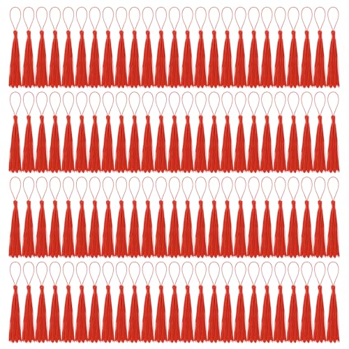 Image of 100 Pcs Bookmark Tassels Bulk Red Soft Craft Silky Handmade Mini Tassels for Jewelry Making with Loops for DIY Craft Accessory Dress Decoration