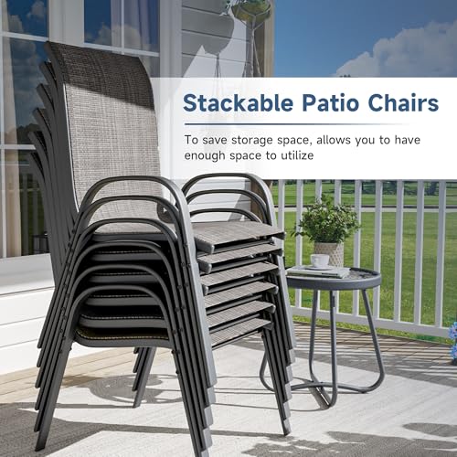 Image of Amopatio Patio Chairs Set of 6, Outdoor Stackable Dining Chairs for All Weather, Breathable Garden Outdoor Furniture for Backyard Deck(Light Grey)