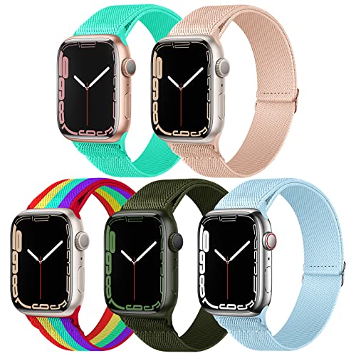 Photo 1 of TRA 5 Pack Stretchy Nylon Solo Loop Bands Compatible for Apple Watch Band 38mm 42mm 40mm 44mm 41mm 45mm