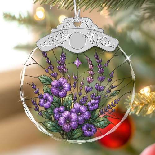 Giftelix Glass Ornament - Purple Bauhinia & Violets - Wildflower Gift Holiday Presents - Purple Floral Bouquet Decor for Bedroom Kitchen - Gifts for Mom Grandma Wife Friend - Car Hanging Decoration