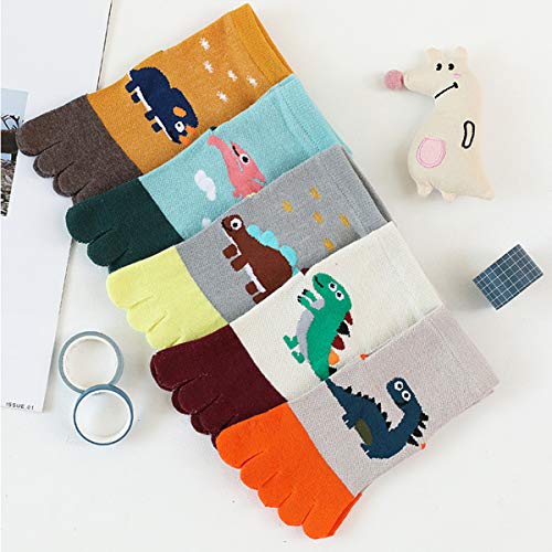 Petyoung 5 Pair Kids Toe Socks, Cartoon Five Finger Crew Ankle Sock Breathable Running Toe Socks for 0-10Y Boys and Girls3