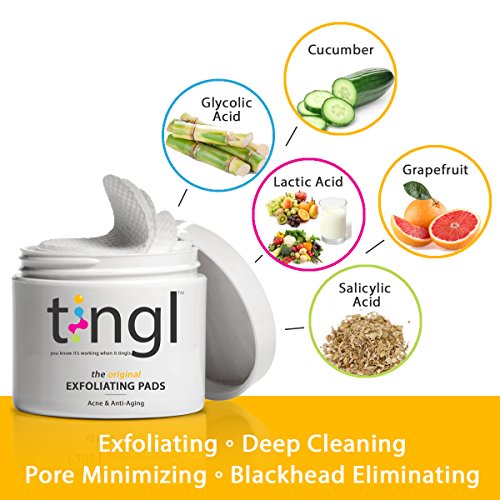 tingl Acne Treatment and AntiAging Face Wipes, Glycolic Acid, Salicylic Acid, and Lactic Acid
