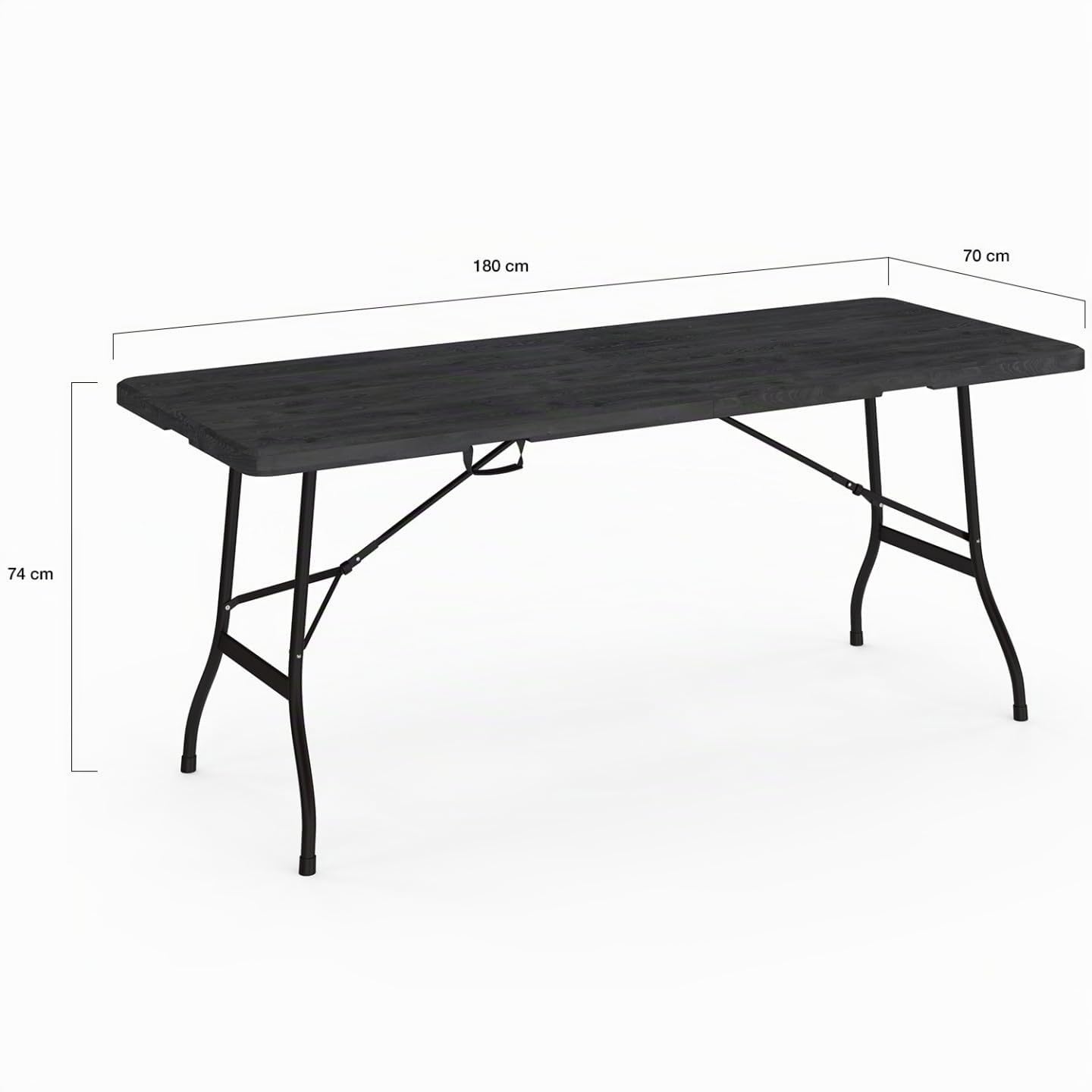IDMarket - Tragbarer Beistellklapptisch 180 cm für Camping oder Party Holzimitat schwarz