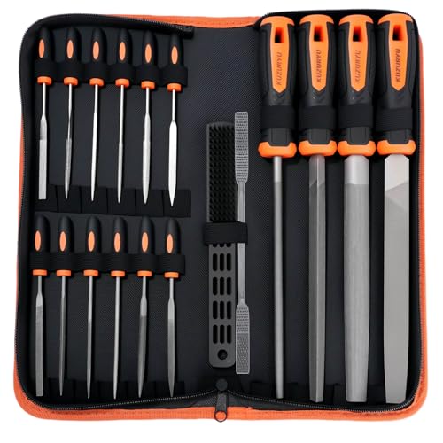 Image of KUZURYU 31PCS Metal File Set - 4 Metal Files for Steel and 12 Needle Files with Steel Brush, Tool Bag, Riffler File, 12 Sandpaper and Gloves, Suitable for Metal and Wood Processing
