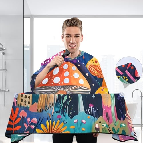 Capa de barbieria para hombre con diseño setas coloridas impermeable miniatura 6