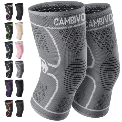 Image of CAMBIVO 2 Pack Knee Brace, Knee Compression Sleeve for Men and Women, Knee Support for Running, Workout, Gym, Hiking, Sports (Cool Gray,Medium)