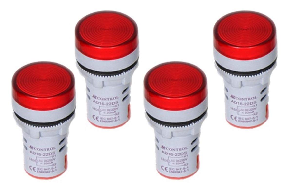 LED PANEL INDICATOR 230V 22MM PLASTIC set of 4 (Red)