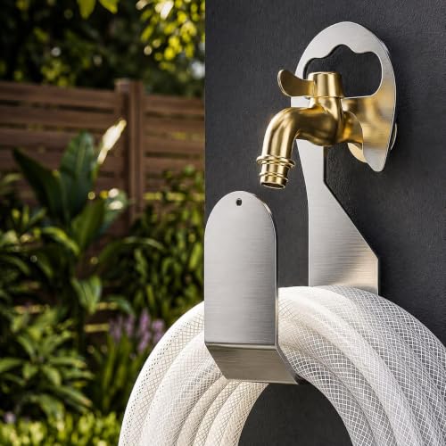 Herrlich Homes 304 Stainless Steel Garden Hose Holder | Wall Mounted Hose Pipe Hanger with Hand Grip | Heavy Duty Rustproof Hose Organizer | Pack of 1