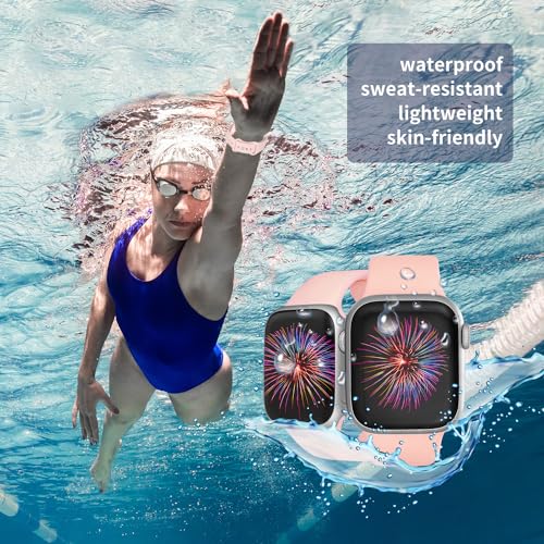 Image of Sport Bands Compatible with Apple Watch Band 38mm /40mm /41mm /42mm /44mm /45mm /49mm Women Men,Soft Silicone Strap Compatible with iWatch Ultra2 /Ultra Series10 /9 /8 /7 /6 /5 /4 /3 /2 /1 /SE Pink Sand