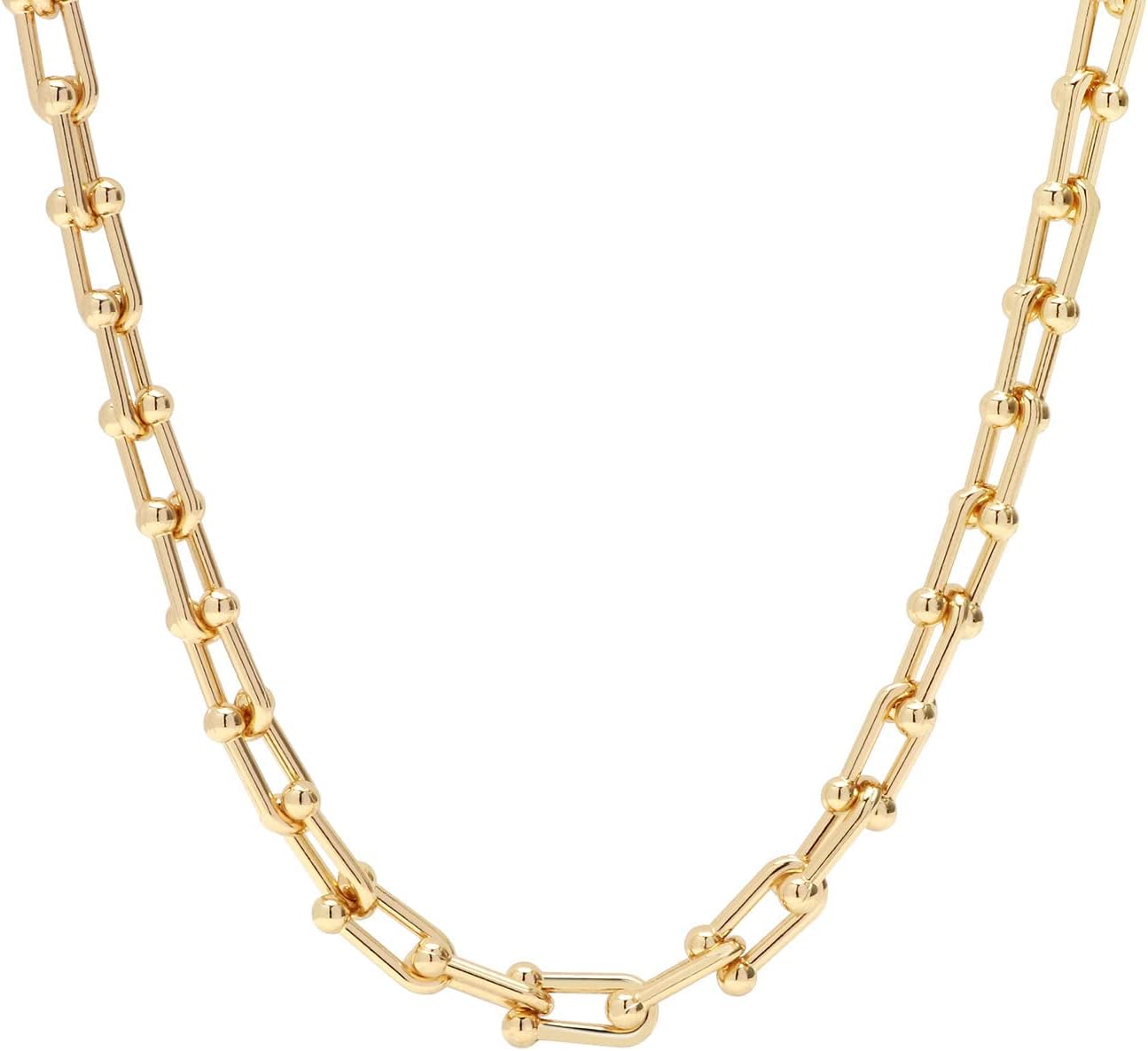 18K Gold Plated U Shaped Bamboo Lock Chain Paperclip Chains Adjustable Necklace for Women Gold Plated Jewelry