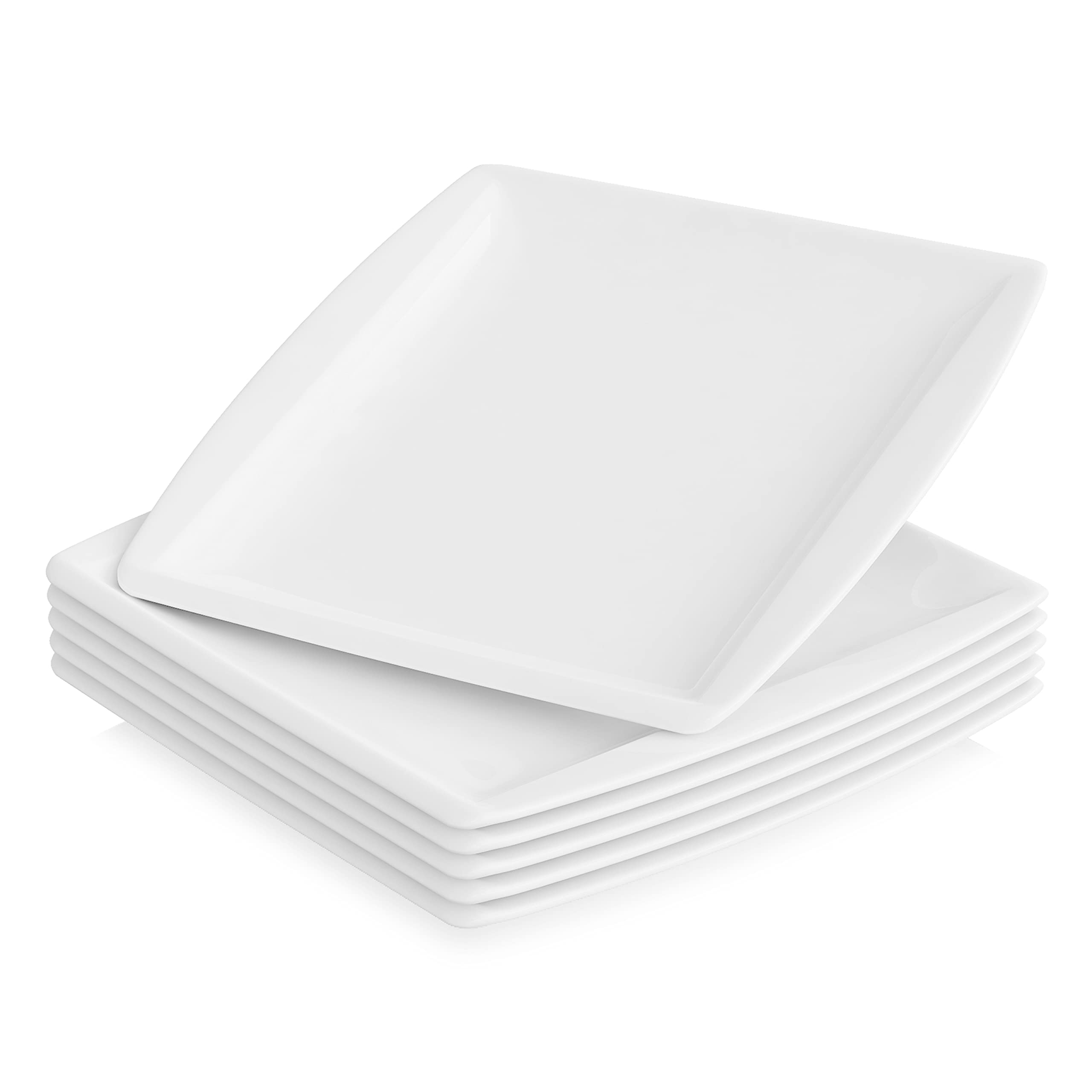 Malacasa Ivory White-Blance Dinner Plates Set Of 6，7.8'' Ivory White Dinner Plates For Kitchen, Porcelain Square Plate Set For Dessert, Salad, Appetizer,Pasta, Snack And More, Series Blance