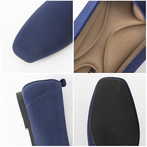 Image of Women's Flat Loafers Square Toe Work Office Flats Shoes Comfortable Knit Slip On Penny Loafers for Women Soft Dress Ballet Flats Driving Walking Knitted Shoes