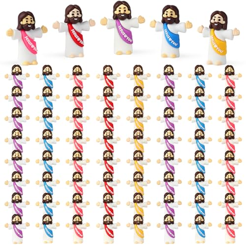 VAOHFHA 100Pcs Little Jesus Figures in Bulk Multicolor Mini Jesus Figurines Miniature Collectible Figurines Dolls-Jesus Loves You Figures for Easter Egg Stuffers Church Religious Gifts