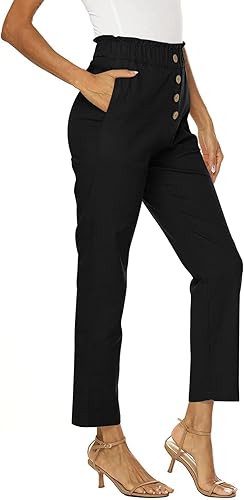 Miniatura 7 de Mnyycxen Women's Dress Pants Front Button Up Lightweight Trousers StraightLeg Midweight Formal Capris Pant Work Office Pants