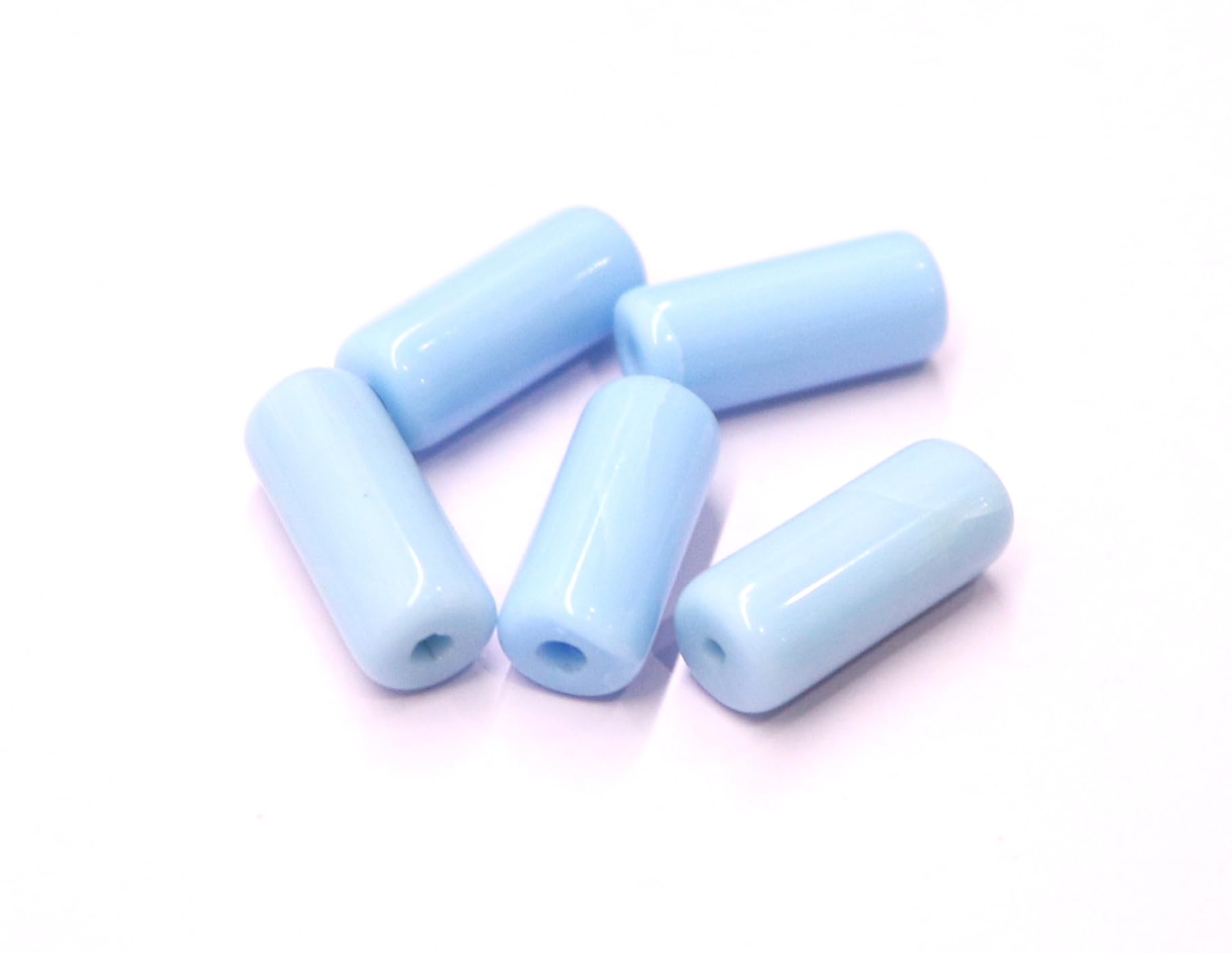 Handmade Drum Polish Glass Beads Turquoise Opaque 6.5×16 MM Pipe Beads 100 Grams(Approx 65 Pieces) Jewelary making,Hobby Crafts,Craft Supply,Necklace, Bracelet-image-11
