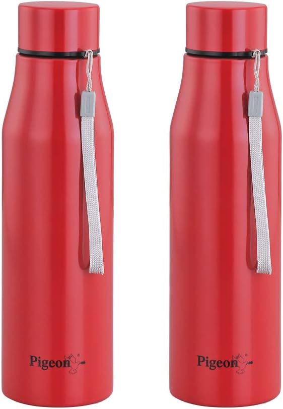 Pigeon Glamour Stainless Steel Water Bottle, 1000ml, Set of 2, Red