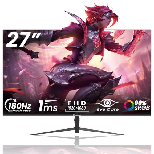 Sealan 27 inch Gaming Monitor 180hz FHD 1080P PC Monitors GTG Vertical with Freesync Eye-Care Technology HDMI, DisplayPort,VA Screen for Gaming Home Office Support Wall Mount Install（100×100mm）