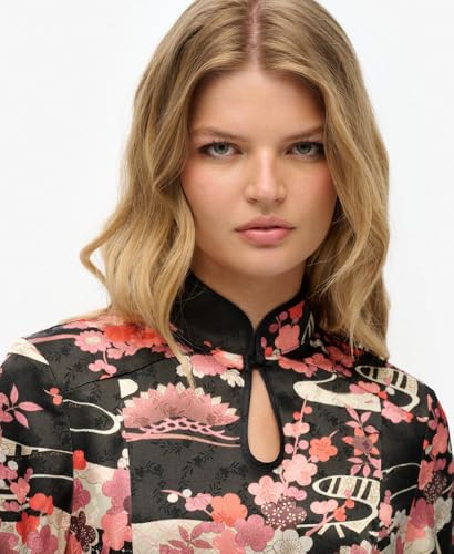 Superdry Haut jacquard pour femme avec col mandarin, Rose goshodoki, 38