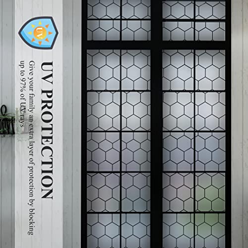 Velimax Black Hexagon Window Film Lattice Window Privacy Film Frosted Glass Film Static Cling Vinyl For Door Bathroom Office Home Anti-Uv 35.4X78.7 Inches #TOP3