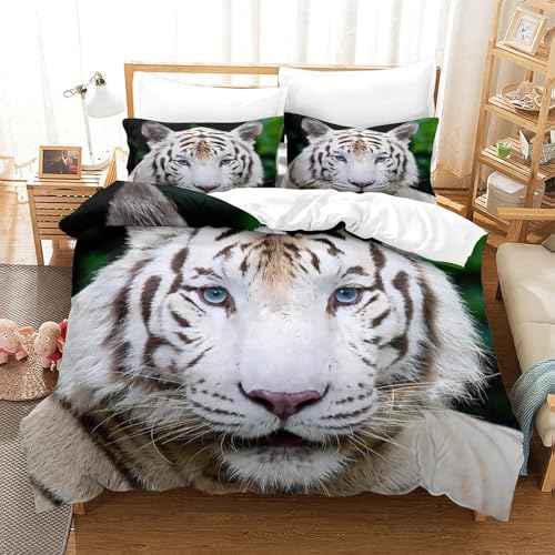 Housse de couette tigre blanc microfibre ultra douce fermeture éclair - 3