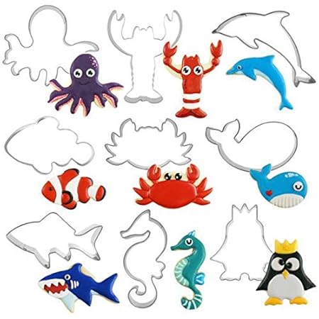 Amazon Yami クッキー型 9個セット 型抜き ステンレス クッキーカッター おにぎり 製菓 動物 クリスマスケーキギフト 手作り タコ ロブスター 海豚 ピエロ カニ 鯨 サメ タツノオトシゴ ペンギン ９個 クッキー型 オンライン通販
