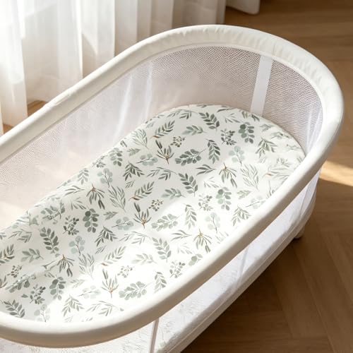 Image of Organic Baby Bassinet Sheets 2 Pack 33 inchx17 inch 100% Muslin Cotton for Baby Girl Boy, Soft Fitted Mattress Pad Cover Compatible with Halo BassiNest Swivel Sleeper, Graco, Baby Delight, Chicco, Angelbliss