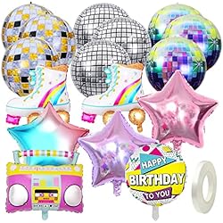 Patines Disco Roller 15 globos de ambiente con 1 rollo de cinta, globos discoteca de 22 pulgadas, globos estéreo 4D, globos láser coloridos, decoración de los años 70, adecuado para fiestas de cumpleaños, bodas