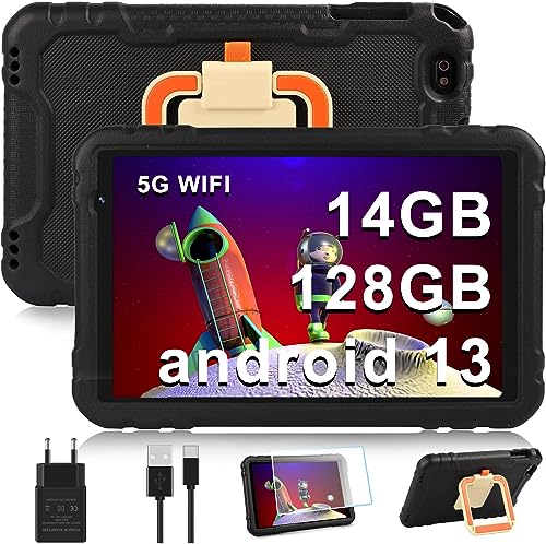 AOCWEI x500 Tablet 10 Zoll, 14 GB RAM 128GB ROM (512GB TF) Android 13 Tablet PC, Octa-Core, 5GWiFi, Bluetooth 5.0, 5MP+8MP Kamera, Google GMS, 8000mAh Eva Schutzhülle-Schwarz