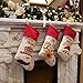 WEWILL 18'' Vintage Christmas Stockings Set of 3 Santa, Snowman, Reindeer, Xmas Character Large Christmas Stocking Hanging Tag Knit Border for Family Kids