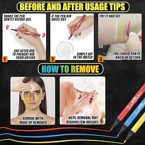 Jim&Gloria MULTICOLOR Water-Resistant Face Paint Pen Glow In The Dark Under Uv Light 8 Neon Rainbow Colors Smudge Proof Waterproof Body Painting Kit thumb #5