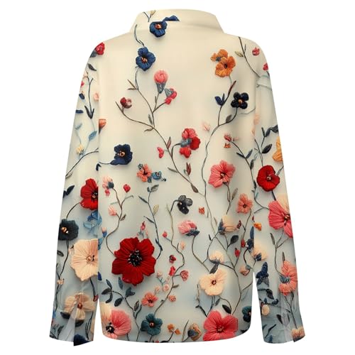 Button Down Shirts for Women Dressy Floral Printed Long Sleeve Blouse Business Casual Work Tops2