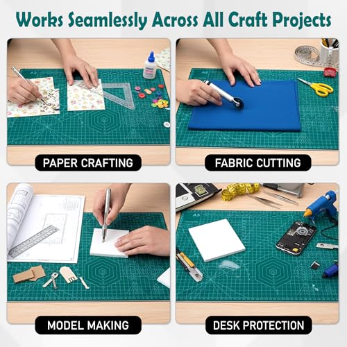 Image of GLUN A3 Size DIY Cutting Mat, Size 45x30x0.7cm Scale Green Mat, Protect Table Top from Sharp Blades, Colours, & Other Art-Craft Tools