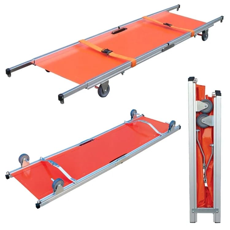 Folding Bed Stretcher Aluminum Alloy 2 fold 4 Rounds Anti-Rust, Lightweight Durable Rescue Care Transportation Disaster Prevention Home Furnishing