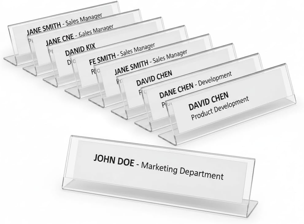 Azar 112703 8-Inch Width by 2-Inch Height Horizontal Name Plate Acrylic Sign Holder, 10 Count