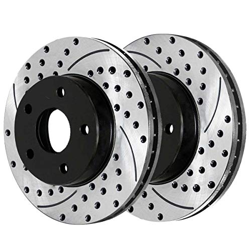AutoShack PR65082LR Front Drilled Slotted Brake Rotors Black Pair of 2 Driver and Passenger Side Replacement for 2002-2007 Saturn Vue 2005-2006 Chevrolet Equinox 2006 Pontiac Torrent 2.2L 3.5L AWD FWD