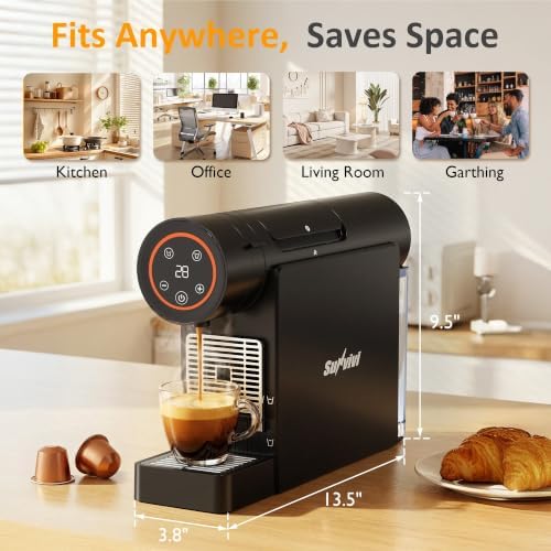 RoyalCraft Espresso Pod Machine for Home, Capsule Coffee Maker for NS Original Pods, 20 Bar Single Serve Mini Pod Maker with 22oz Removable Water Tank, Adjustable Cup Tray for Home & Office, Black - 1