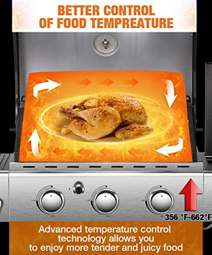 Joy Pebble 3-Burner Propane Gas Grill With Side Burner,34,000 Btu Output Stainless Steel Propane Grill With Iron Cast Grates,Silver #TOP2