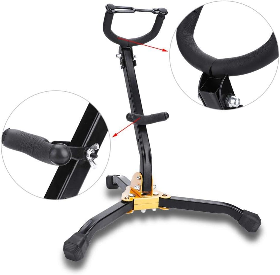 Saxophone Stand, Foldable Adjustable Metal Tripod Stand for Alto Tenor Saxophonists in Home Practice Studio Stage Performance