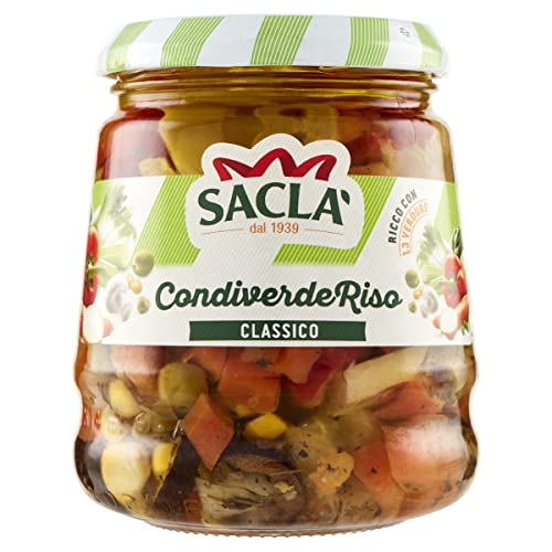 Saclà, Condiverde Riso Classico, Condimento di Mix di Verdure per Insalate di Riso e altri Cereali, Vaso Vetro, 290g, 1 pezzo