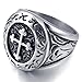 INBLUE Men's Stainless Steel Ring Silver Tone Black Cross Oval