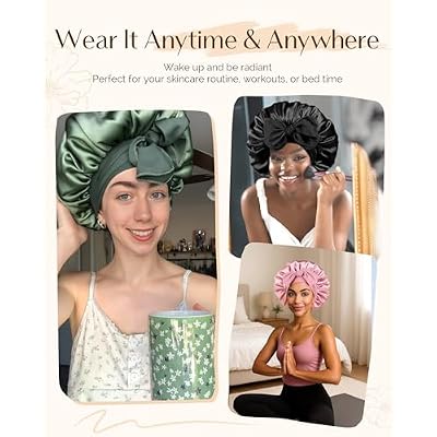 Yanibest Adjustable Satin Bonnet for Sleeping, Double Layer Silk Hair Bonnet with Tie Band for Unisex Women Men Curly Natural