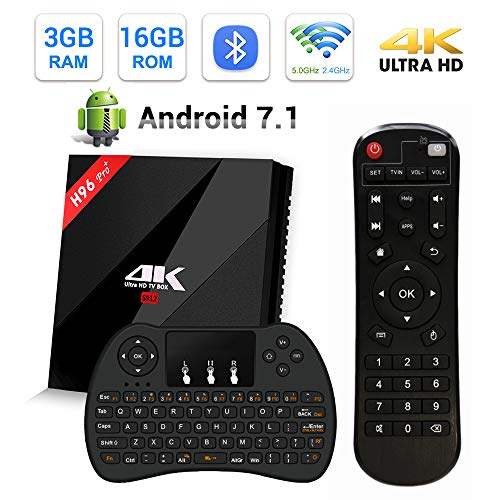 H96 Pro Plus TV Box Android 7.1 3Go RAM 16Go ROM Amlogic S912 Octa-Core 64Bit,4K Ultra HD H.265 Bluetooth 4.1 Dual WiFi 2.4 GHz/5.0GHz LAN 1000M Smart TV Box avec Mini Clavier sans Fil