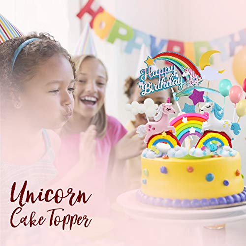 Humairc Eenhoorn regenboog taartdecoratie Happy Birthday taarttopper luchtballon sterren cake-topper taart opzetstukken… - Image 5