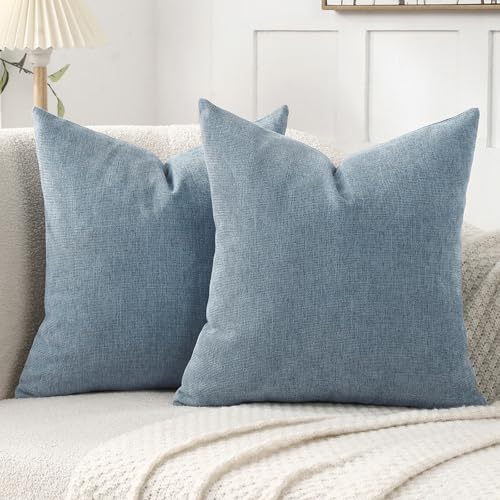 Image of Jepeak 24x24 Inch Decorative Chenille Throw Pillow Covers, Pack of 2 Cozy Concise Pillow Cases Soft Farmhouse Modern Square Cushion Covers for Sofa Couch Bed Living Room Home Decor, Dusty Blue