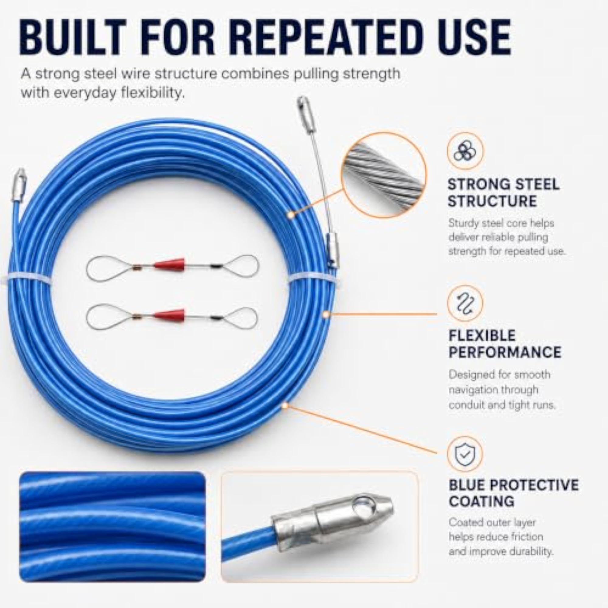 10M Wire Puller for Electricians, Steel Fish Tape