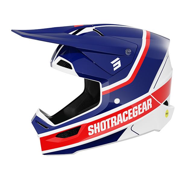SHOT RACE GEAR Casque Motocross Race Mythic Blue Red Glossy – Casque Cross Ultra Léger 1300 g – Ventilation 17 Flux d’Air – Intérieur Démontable...