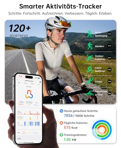 Smartwatch Damen 1.85" 2 Armbänder Metallrahmen für Samsung Android iOS – Ansicht 4