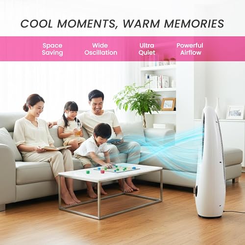Image of Casa Copenhagen, AeroLoop 28-Inch Bladeless Tower Fan, 3 Speeds, 70 Oscillation, Portable Tower Fan with 9-Hour Timer & LED Display - Ideal for Home, Bedroom, Dorm, or Office
